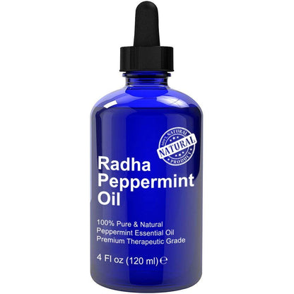Radha Beauty Pfefferminzöl 118 ml – 100 % reines & therapeutisches Ätherisches Öl, durch Wasserdampfdestillation, für Aromatherapie, frischer Minzduft, Konzentration, DIY-Projekte, Kerzen, Sprays und Duft