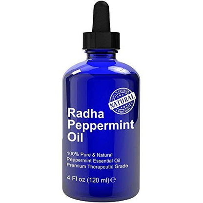 Radha Beauty Pfefferminzöl 118 ml – 100 % reines & therapeutisches Ätherisches Öl, durch Wasserdampfdestillation, für Aromatherapie, frischer Minzduft, Konzentration, DIY-Projekte, Kerzen, Sprays und Duft