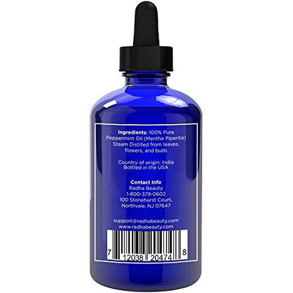 Radha Beauty Pfefferminzöl 118 ml – 100 % reines & therapeutisches Ätherisches Öl, durch Wasserdampfdestillation, für Aromatherapie, frischer Minzduft, Konzentration, DIY-Projekte, Kerzen, Sprays und Duft