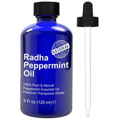 Radha Beauty Pfefferminzöl 118 ml – 100 % reines & therapeutisches Ätherisches Öl, durch Wasserdampfdestillation, für Aromatherapie, frischer Minzduft, Konzentration, DIY-Projekte, Kerzen, Sprays und Duft