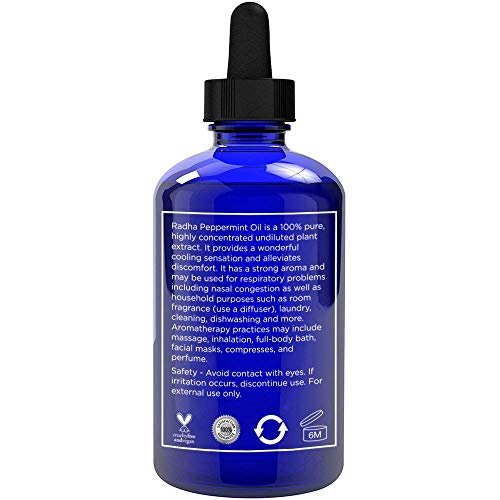 Radha Beauty Pfefferminzöl 118 ml – 100 % reines & therapeutisches Ätherisches Öl, durch Wasserdampfdestillation, für Aromatherapie, frischer Minzduft, Konzentration, DIY-Projekte, Kerzen, Sprays und Duft