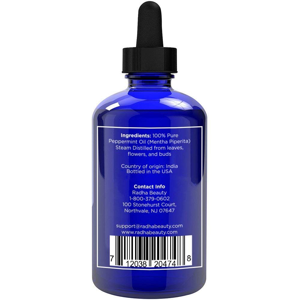 Radha Beauty Pfefferminzöl 118 ml – 100 % reines & therapeutisches Ätherisches Öl, durch Wasserdampfdestillation, für Aromatherapie, frischer Minzduft, Konzentration, DIY-Projekte, Kerzen, Sprays und Duft
