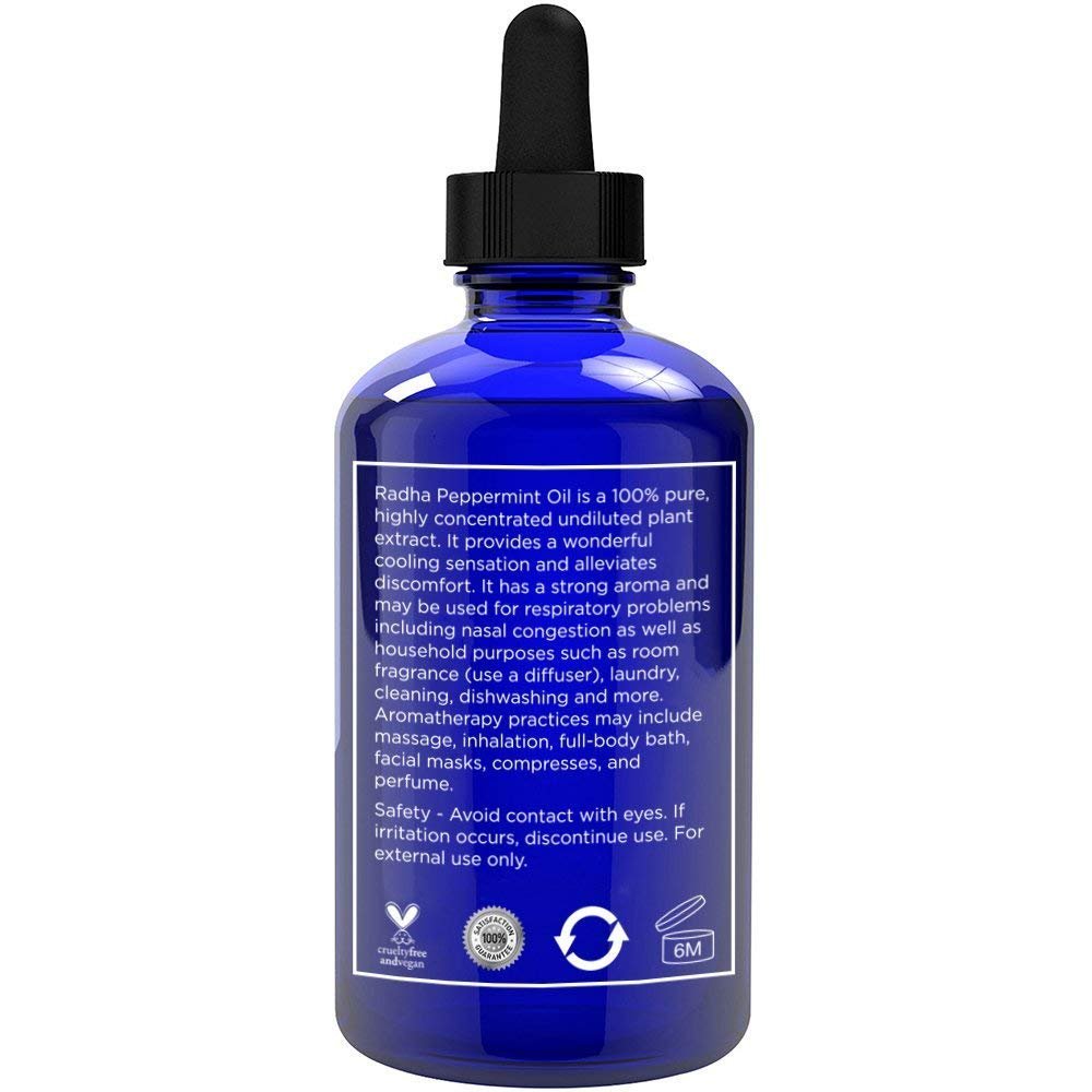 Radha Beauty Pfefferminzöl 118 ml – 100 % reines & therapeutisches Ätherisches Öl, durch Wasserdampfdestillation, für Aromatherapie, frischer Minzduft, Konzentration, DIY-Projekte, Kerzen, Sprays und Duft