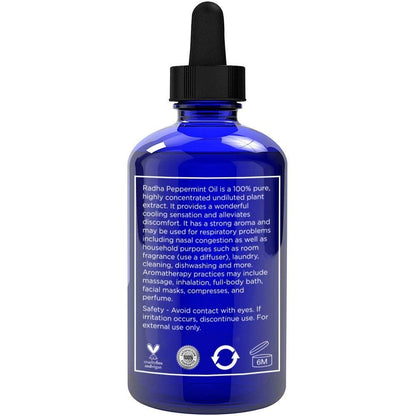 Radha Beauty Pfefferminzöl 118 ml – 100 % reines & therapeutisches Ätherisches Öl, durch Wasserdampfdestillation, für Aromatherapie, frischer Minzduft, Konzentration, DIY-Projekte, Kerzen, Sprays und Duft