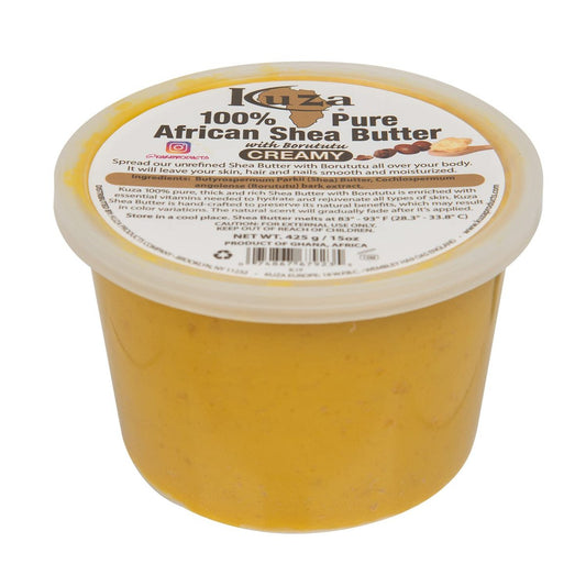 Kuza 100% Afrikanische Sheabutter mit Borututu - Cremig, Gelb - für Haut, Haare und Nägel, 425 g