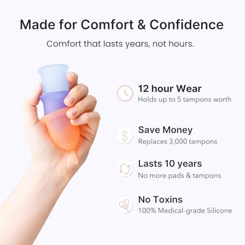 Lena Menstruationsbecher Original – Wiederverwendbare Menstruationstasse aus medizinischem Silikon, sanfter 12-Stunden-Schutz, auslaufsicher, anfängerfreundlich – klein, lila