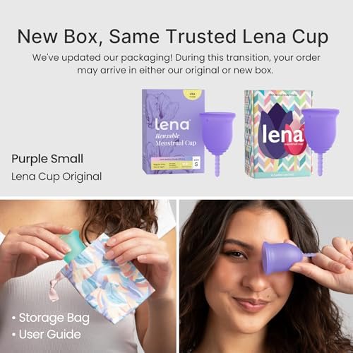 Lena Menstruationsbecher Original – Wiederverwendbare Menstruationstasse aus medizinischem Silikon, sanfter 12-Stunden-Schutz, auslaufsicher, anfängerfreundlich – klein, lila