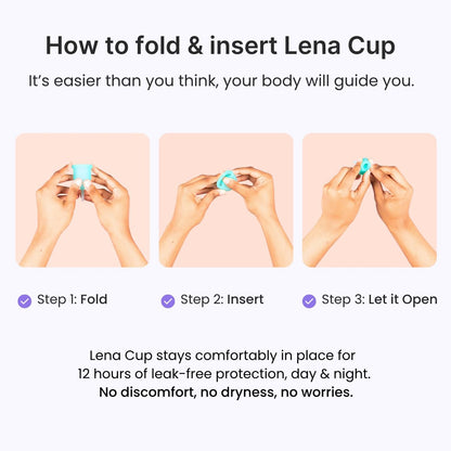 Lena Menstruationsbecher Original – Wiederverwendbare Menstruationstasse aus medizinischem Silikon, sanfter 12-Stunden-Schutz, auslaufsicher, anfängerfreundlich – klein, lila