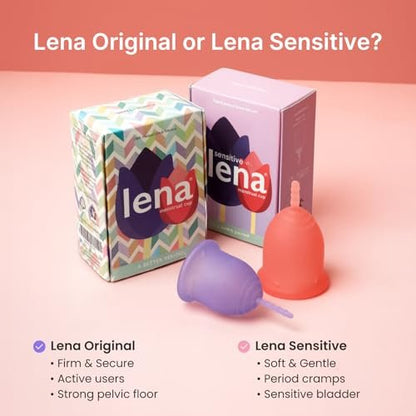 Lena Menstruationsbecher Original – Wiederverwendbare Menstruationstasse aus medizinischem Silikon, sanfter 12-Stunden-Schutz, auslaufsicher, anfängerfreundlich – klein, lila