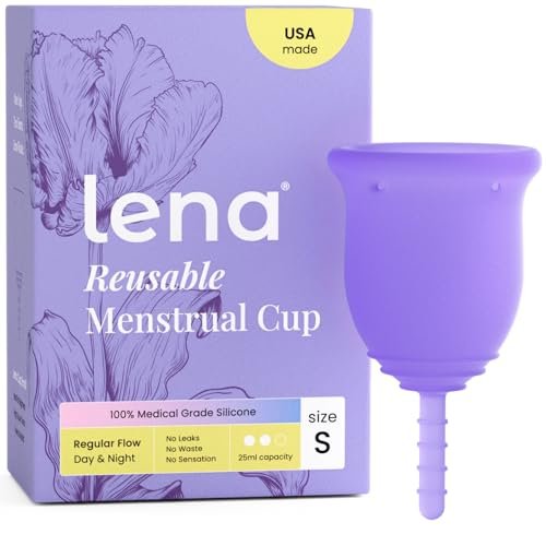 Lena Menstruationsbecher Original – Wiederverwendbare Menstruationstasse aus medizinischem Silikon, sanfter 12-Stunden-Schutz, auslaufsicher, anfängerfreundlich – klein, lila