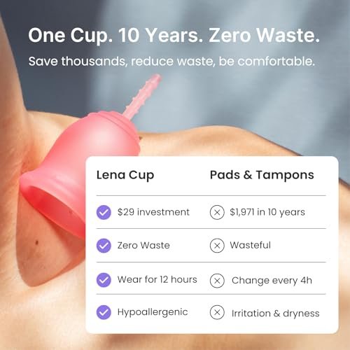 Lena Menstruationsbecher Original – Wiederverwendbare Menstruationstasse aus medizinischem Silikon, sanfter 12-Stunden-Schutz, auslaufsicher, anfängerfreundlich – klein, lila