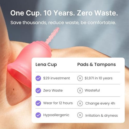 Lena Menstruationsbecher Original – Wiederverwendbare Menstruationstasse aus medizinischem Silikon, sanfter 12-Stunden-Schutz, auslaufsicher, anfängerfreundlich – klein, lila