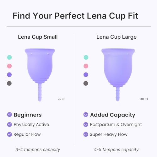Lena Menstruationsbecher Original – Wiederverwendbare Menstruationstasse aus medizinischem Silikon, sanfter 12-Stunden-Schutz, auslaufsicher, anfängerfreundlich – klein, lila