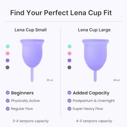 Lena Menstruationsbecher Original – Wiederverwendbare Menstruationstasse aus medizinischem Silikon, sanfter 12-Stunden-Schutz, auslaufsicher, anfängerfreundlich – klein, lila