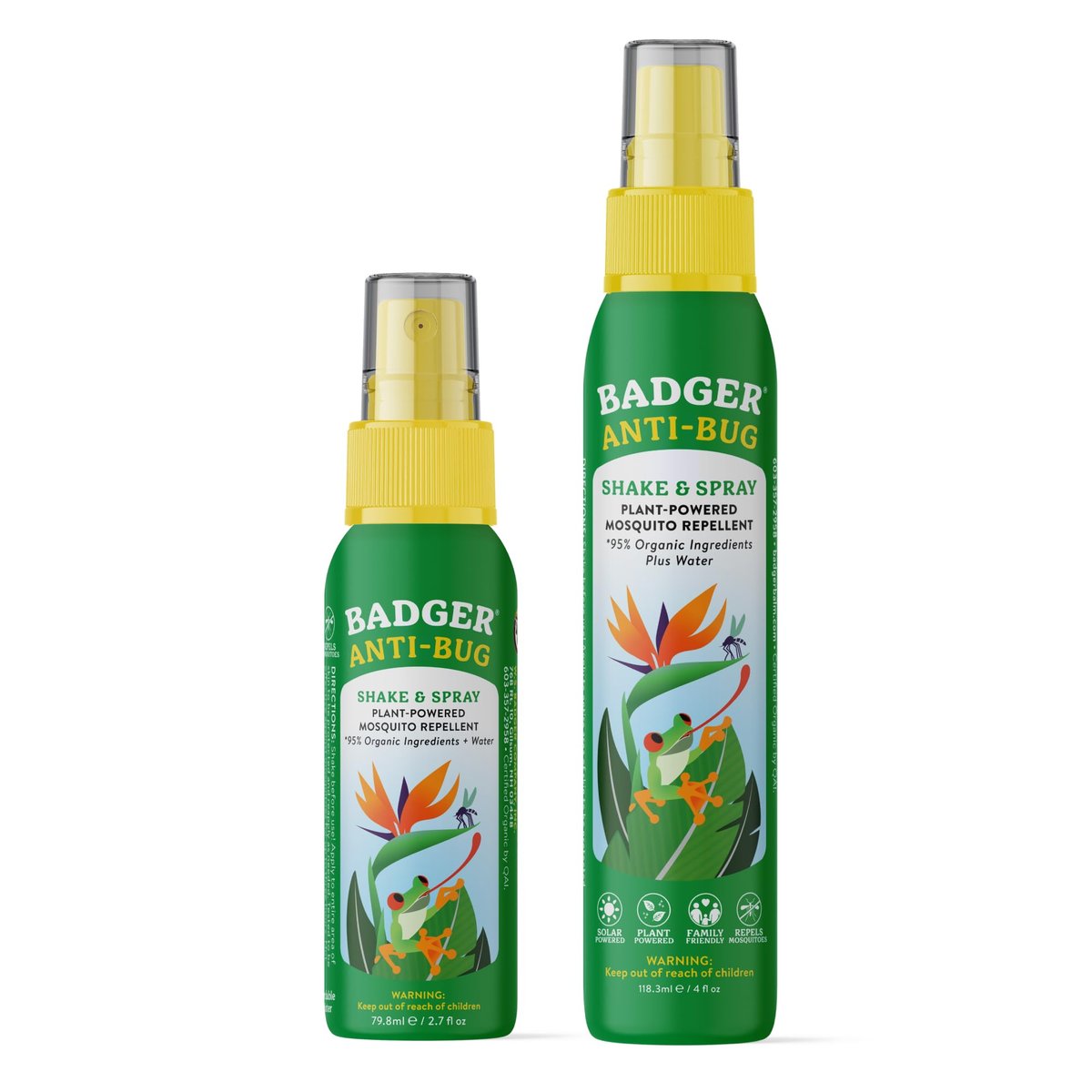 Badger Insektenschutzspray - Familienfreundlicher, natürlicher Mückenschutz mit Bio-ätherischen Ölen, angenehmer Citronella-Duft, wirksam für 3 Stunden, 2er-Pack (118 ml + 80 ml)