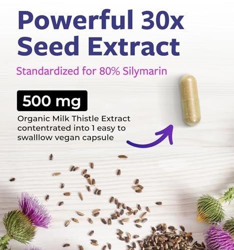 Bio Mariendistel Kapseln - 80% Silymarin, 300 mg Extrakt (30:1) hochkonzentriert, entspricht 9.000 mg, 60 Tage Vorrat