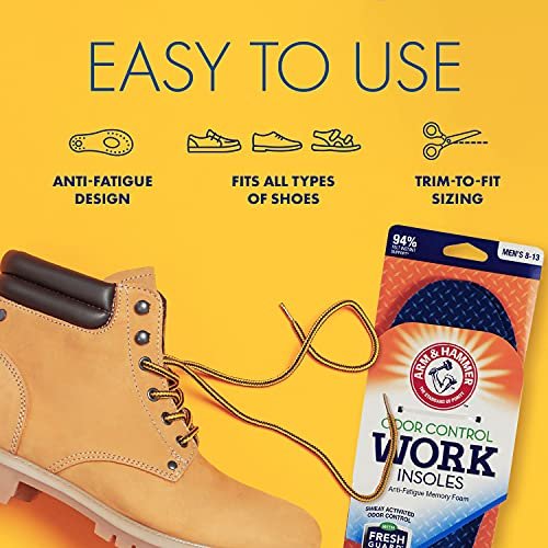 Arm & Hammer Memory Foam Work Einlegesohlen für Damen und Herren – Paar Anti-Ermüdungs-Gedächtnisschaum-Einlagen mit Fußgewölbeunterstützung für Arbeitsstiefel, Sneaker oder Business-Schuhe (1 Pack)