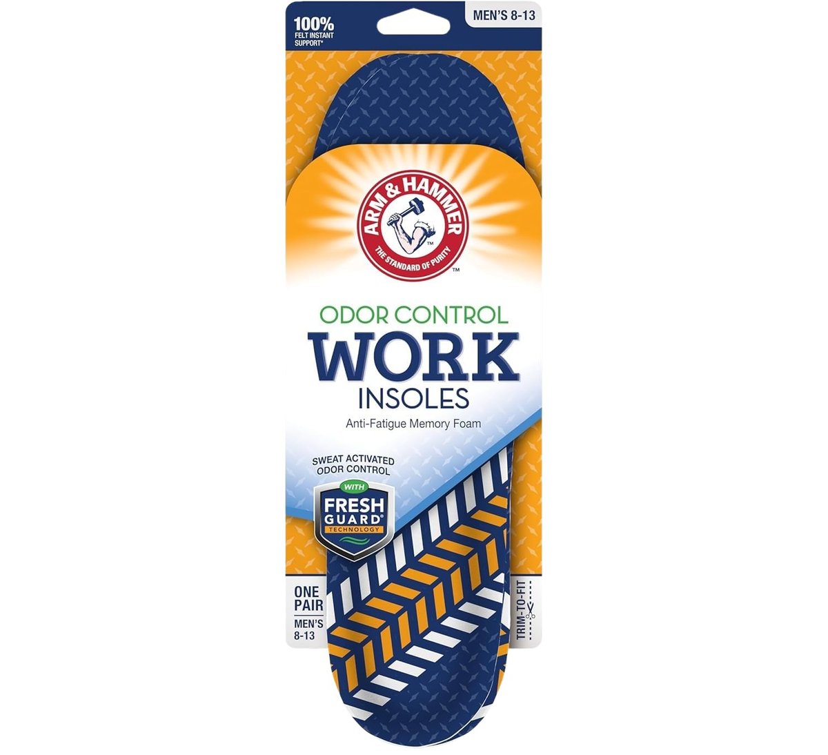 Arm & Hammer Memory Foam Work Einlegesohlen für Damen und Herren – Paar Anti-Ermüdungs-Gedächtnisschaum-Einlagen mit Fußgewölbeunterstützung für Arbeitsstiefel, Sneaker oder Business-Schuhe (1 Pack)