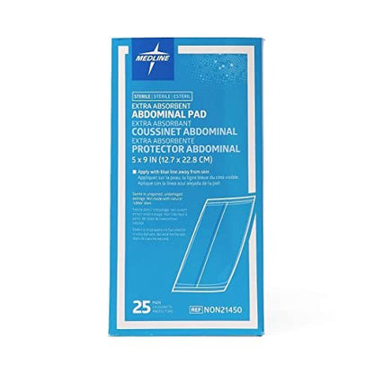 Medline NON21450H Sterile Bauchkompressen, super saugfähig, 5" x 9", 25 Stück