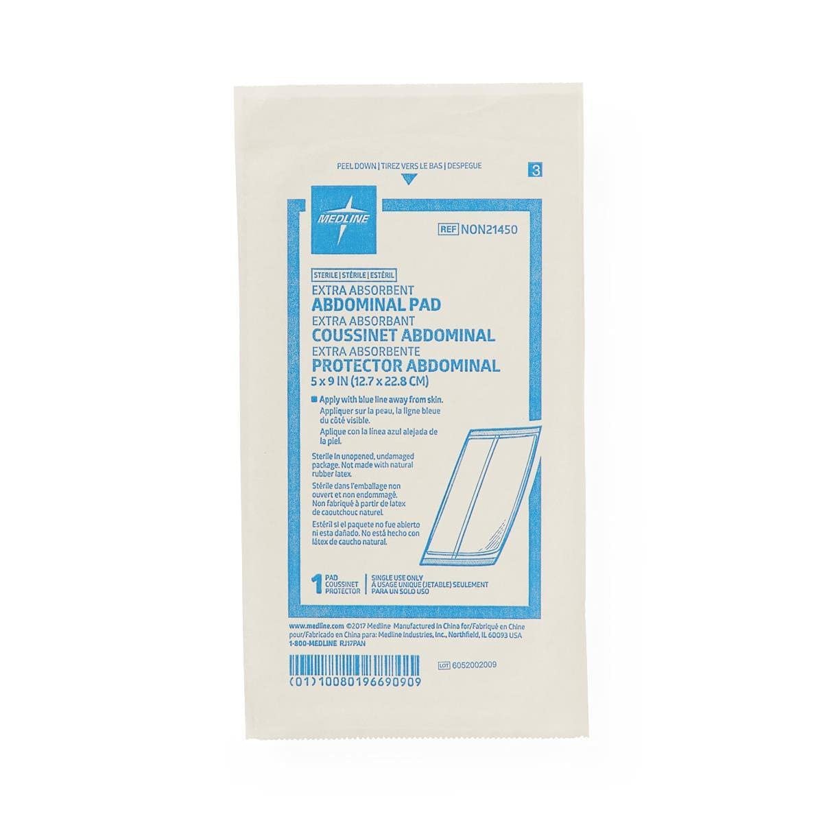 Medline NON21450H Sterile Bauchkompressen, super saugfähig, 5" x 9", 25 Stück