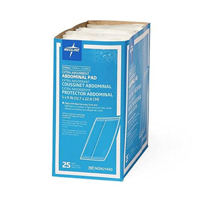 Medline NON21450H Sterile Bauchkompressen, super saugfähig, 5" x 9", 25 Stück