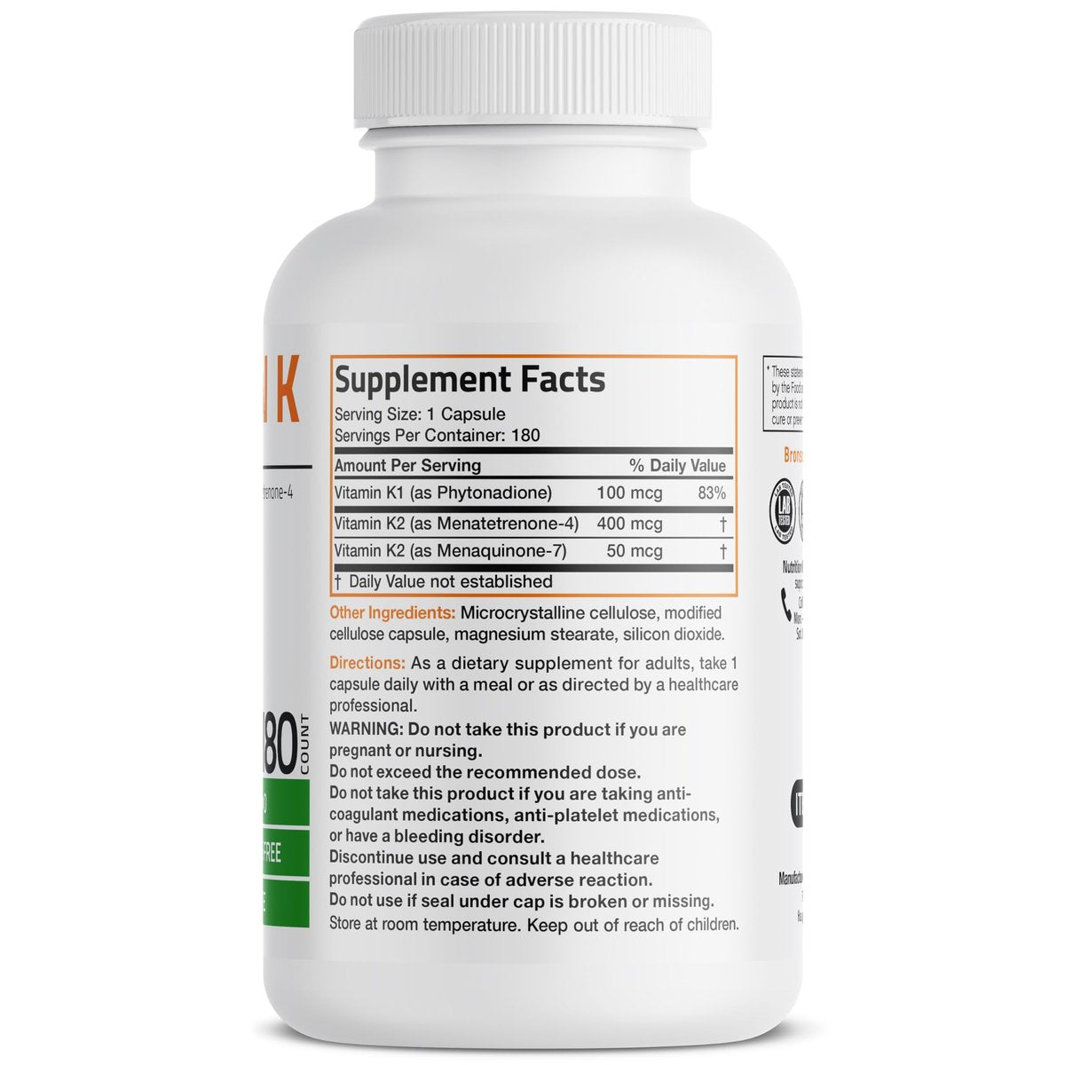 Vitamin K Triple Play (Vitamin K2 MK7 / Vitamin K2 MK4 / Vitamin K1) Vollspektrum-Komplex Vitamin-K-Ergänzung, 180 Kapseln