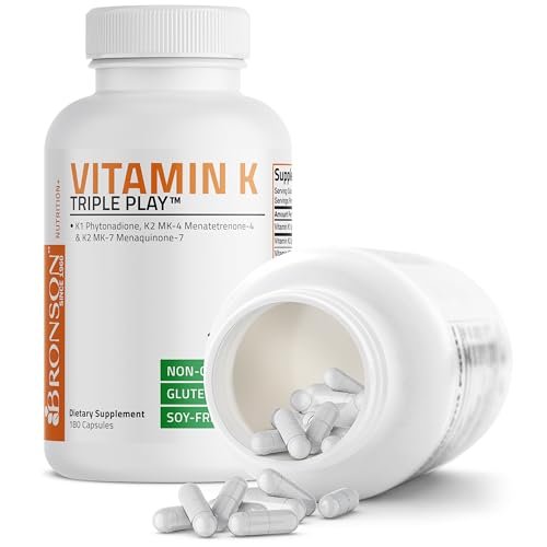 Vitamin K Triple Play (Vitamin K2 MK7 / Vitamin K2 MK4 / Vitamin K1) Vollspektrum-Komplex Vitamin-K-Ergänzung, 180 Kapseln