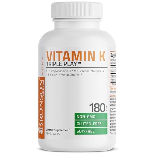 Vitamin K Triple Play (Vitamin K2 MK7 / Vitamin K2 MK4 / Vitamin K1) Vollspektrum-Komplex Vitamin-K-Ergänzung, 180 Kapseln