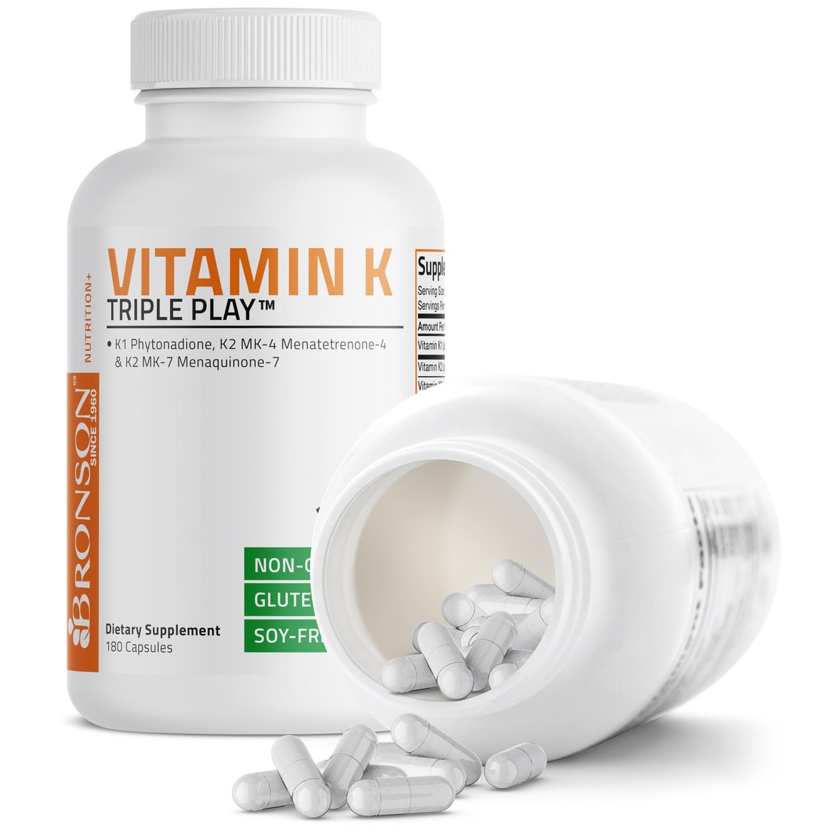 Vitamin K Triple Play (Vitamin K2 MK7 / Vitamin K2 MK4 / Vitamin K1) Vollspektrum-Komplex Vitamin-K-Ergänzung, 180 Kapseln