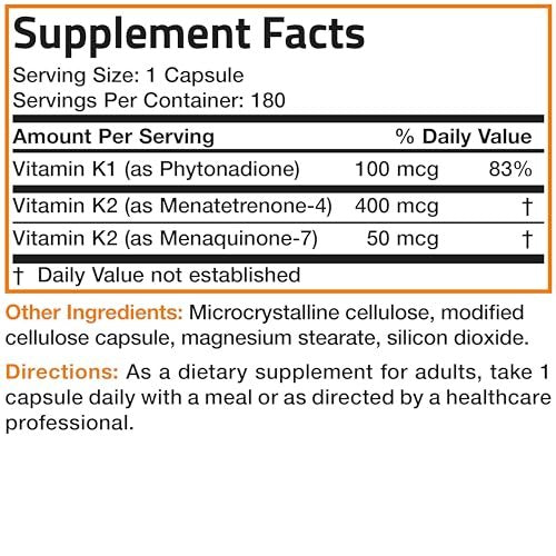 Vitamin K Triple Play (Vitamin K2 MK7 / Vitamin K2 MK4 / Vitamin K1) Vollspektrum-Komplex Vitamin-K-Ergänzung, 180 Kapseln