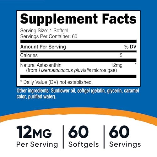 Nutricost Astaxanthin 12 mg, 60 Weichkapseln – Non-GMO und glutenfrei (2-Monats-Vorrat)