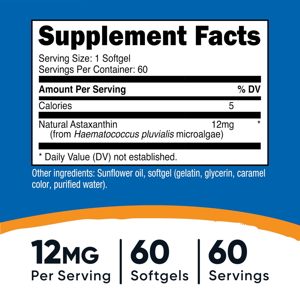 Nutricost Astaxanthin 12 mg, 60 Weichkapseln – Non-GMO und glutenfrei (2-Monats-Vorrat)