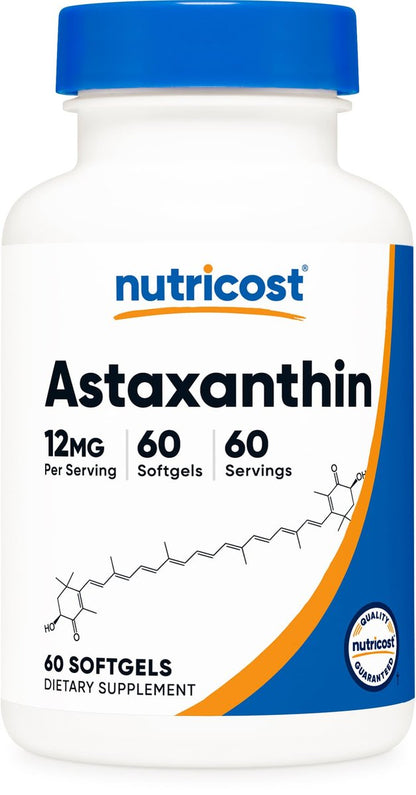 Nutricost Astaxanthin 12 mg, 60 Weichkapseln – Non-GMO und glutenfrei (2-Monats-Vorrat)