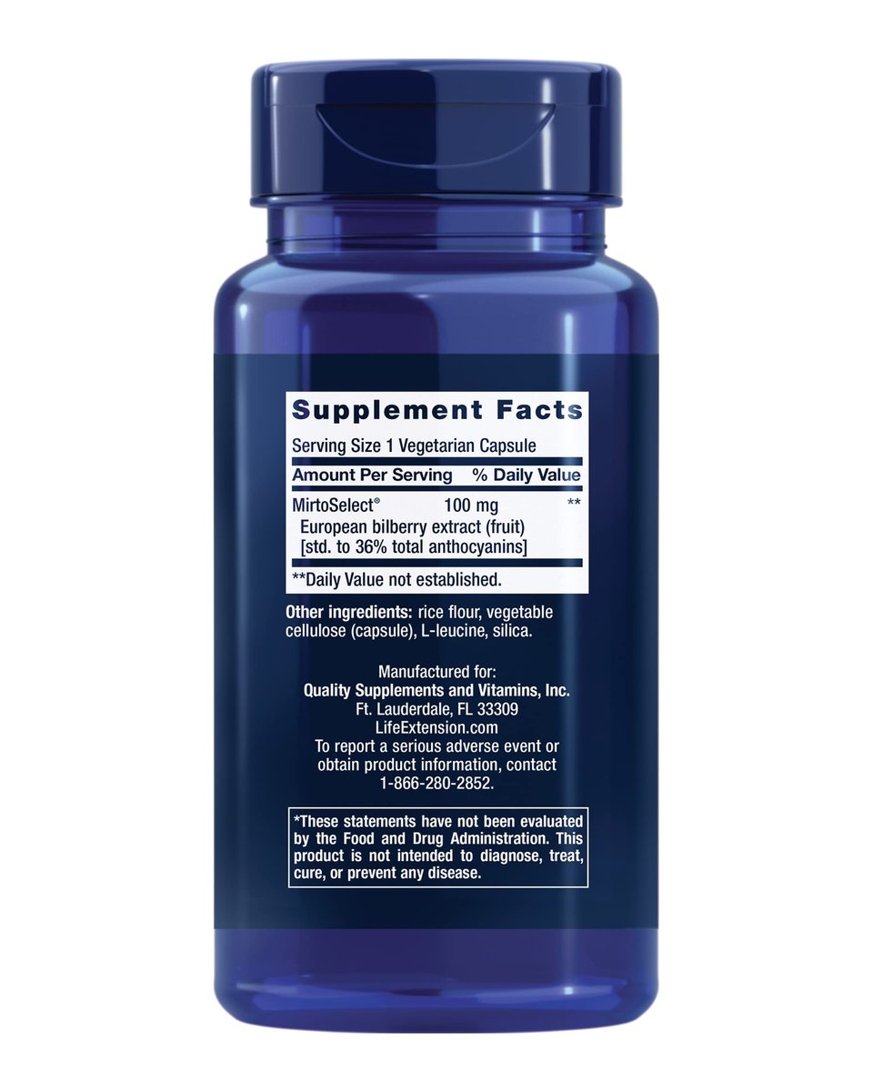 Life Extension Standardisierter Europäischer Heidelbeerextrakt, 100 mg, MirtoSelect® Vaccinium myrtillus, Augengesundheit, Durchblutung, Gelenkschmierung, glutenfrei, nicht-GVO, vegetarisch, 90 Kapseln