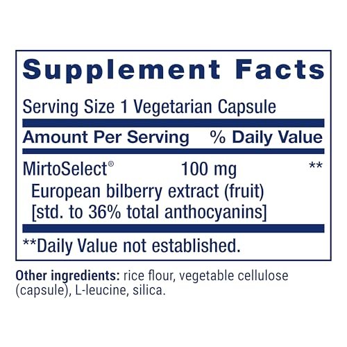 Life Extension Standardisierter Europäischer Heidelbeerextrakt, 100 mg, MirtoSelect® Vaccinium myrtillus, Augengesundheit, Durchblutung, Gelenkschmierung, glutenfrei, nicht-GVO, vegetarisch, 90 Kapseln