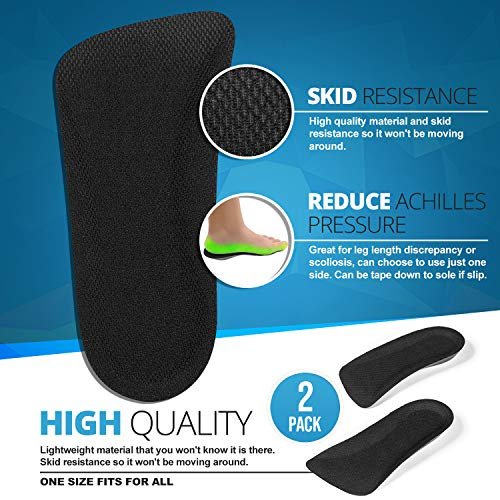 CALTO Halbeinlegesohle für Herren – 1/2 Zoll Höhenvergrößerung, Fersenlift-Einlage (2 Paar) Schwarz