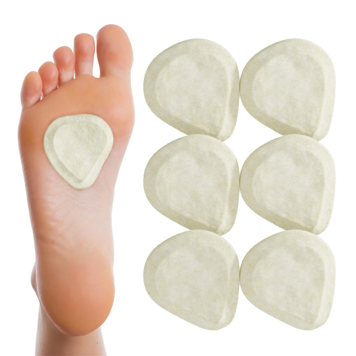 Metatarsal-Filz-Fußpolster, zugeschnitten (3,2 mm dick) – Hergestellt in den USA – Filz-Metatarsal-Pads für Damen und Herren – Ballenpolster – 6 Paar (12 Stück)