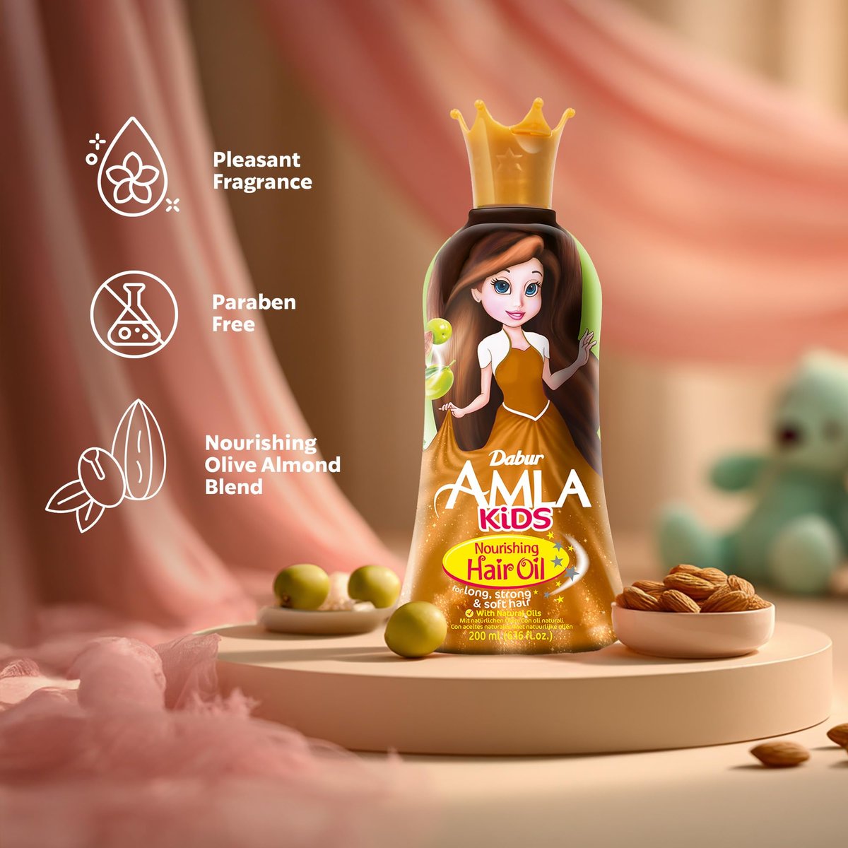 Dabur Amla Haaröl für Kinder – Pflegendes Öl mit Oliven- und Mandelextrakten, stärkt, macht weich und pflegt, sanfte Pflege für alle Haartypen, ideales tägliches Haaröl für Kinder, 200 ml