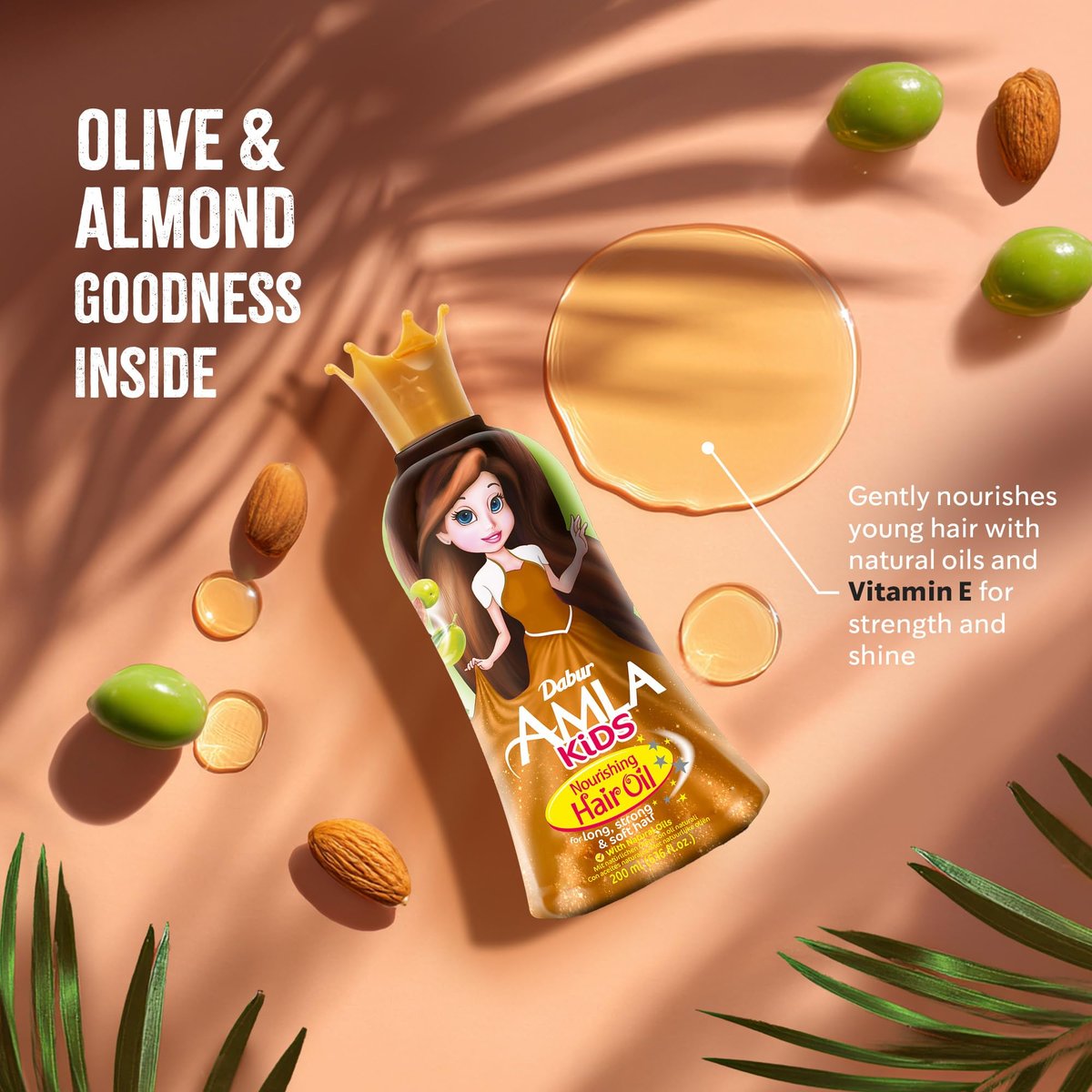 Dabur Amla Haaröl für Kinder – Pflegendes Öl mit Oliven- und Mandelextrakten, stärkt, macht weich und pflegt, sanfte Pflege für alle Haartypen, ideales tägliches Haaröl für Kinder, 200 ml