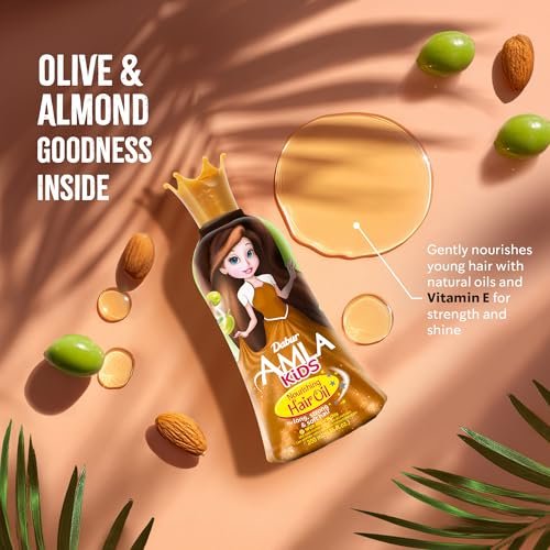 Dabur Amla Haaröl für Kinder – Pflegendes Öl mit Oliven- und Mandelextrakten, stärkt, macht weich und pflegt, sanfte Pflege für alle Haartypen, ideales tägliches Haaröl für Kinder, 200 ml