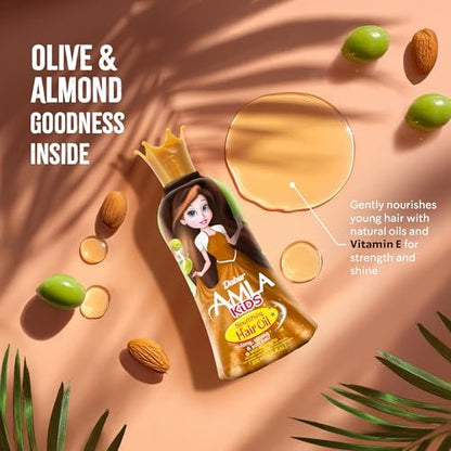 Dabur Amla Haaröl für Kinder – Pflegendes Öl mit Oliven- und Mandelextrakten, stärkt, macht weich und pflegt, sanfte Pflege für alle Haartypen, ideales tägliches Haaröl für Kinder, 200 ml
