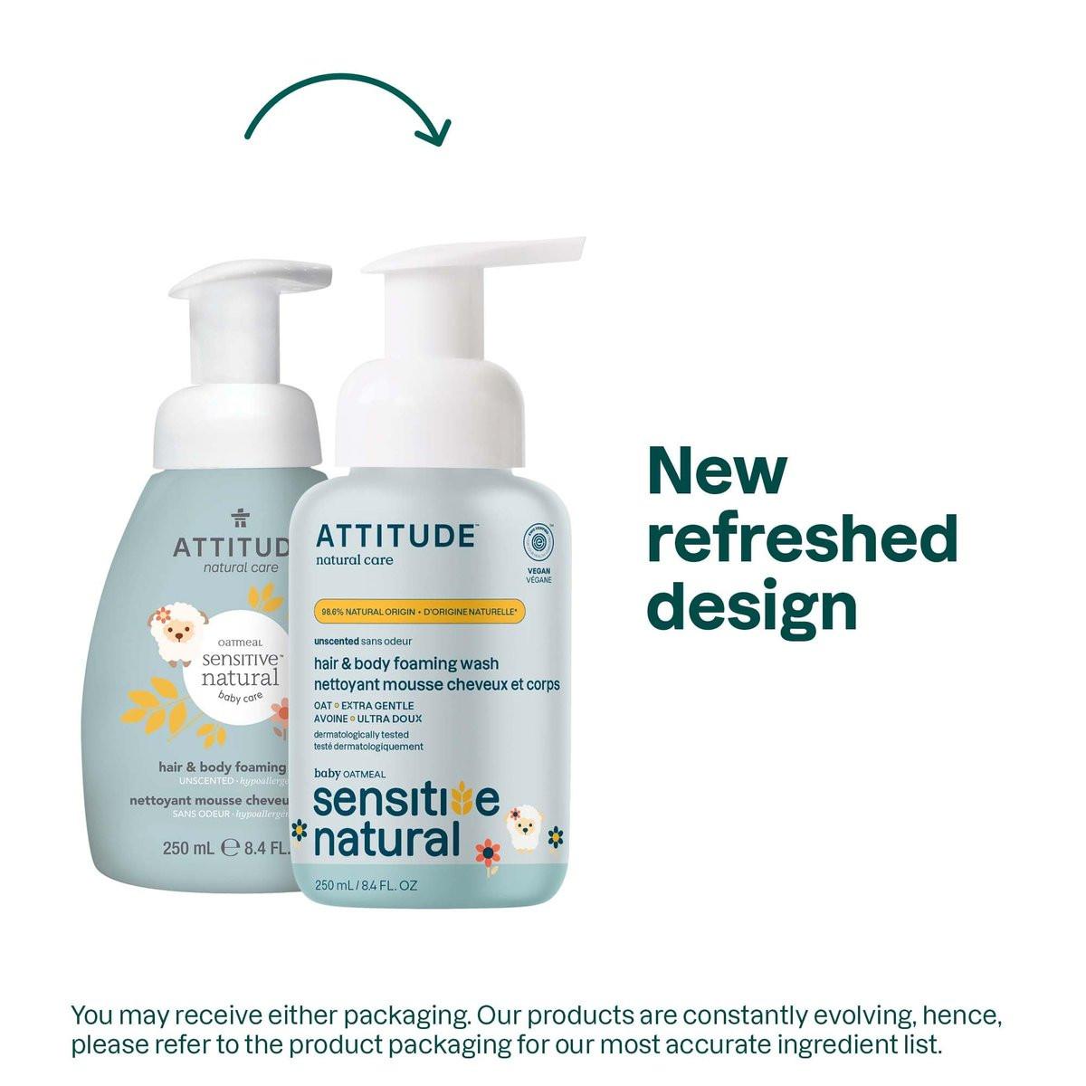 ATTITUDE 2-in-1 Shampoo und Duschgel für Babys, EWG-zertifiziert, mit pflanzlichen und mineralischen Inhaltsstoffen, dermatologisch getestet, vegan für empfindliche Haut, unparfümiert, 250 ml