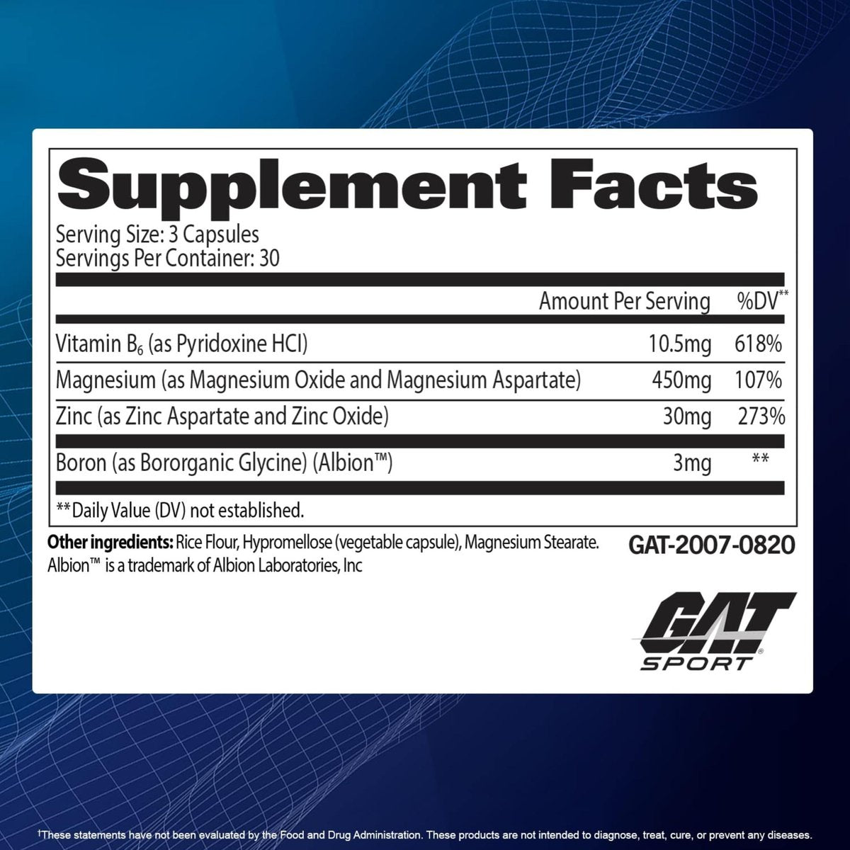 GAT Sport Essentials ZMAG-T – Zink, Magnesium, B6 + Boron, 90 vegane Kapseln