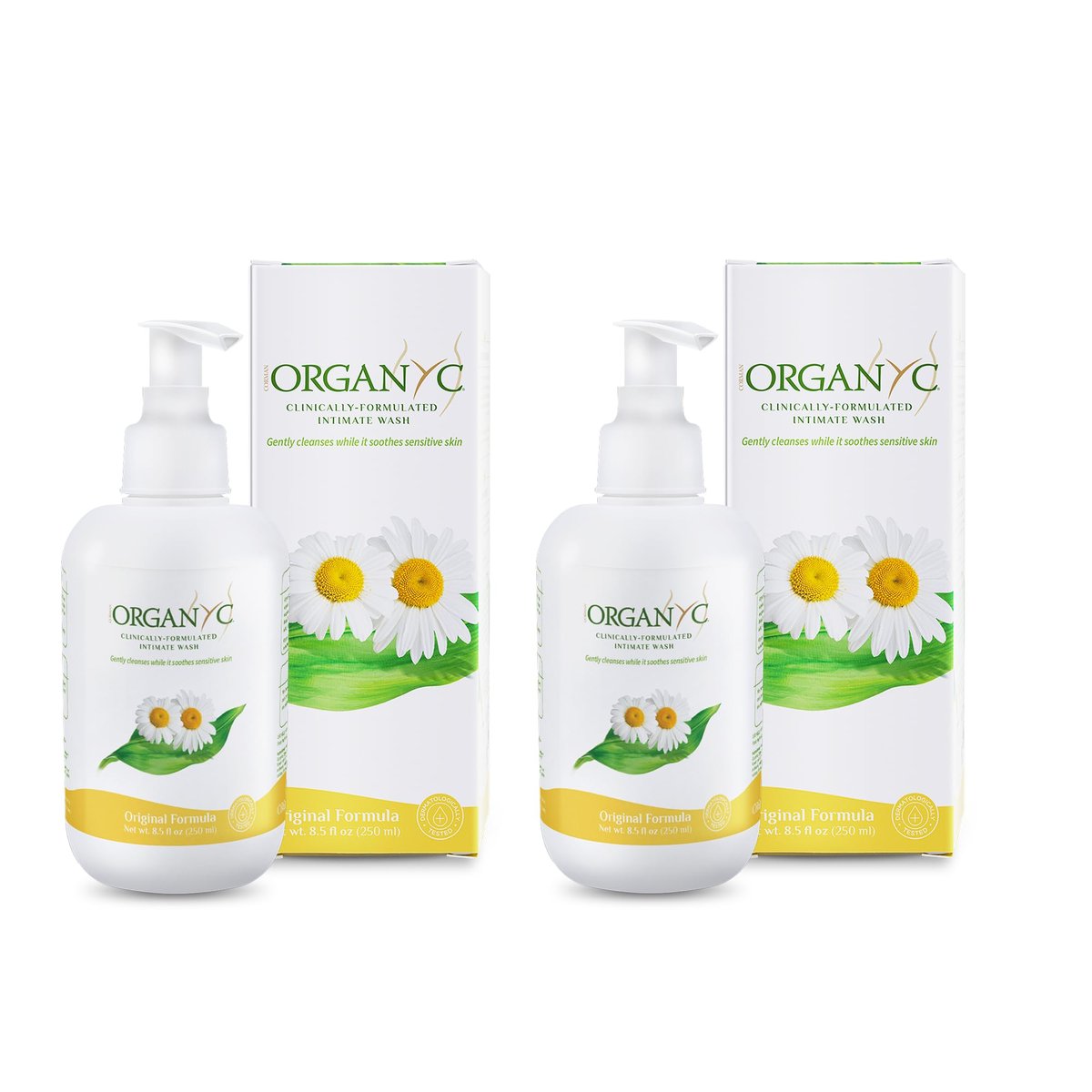 Organyc - Intimwaschgel für empfindliche Haut - Frei von Chlor, Parabenen, SLS/SLES und synthetischen Duftstoffen - 2er-Pack à 250 ml mit Kamille