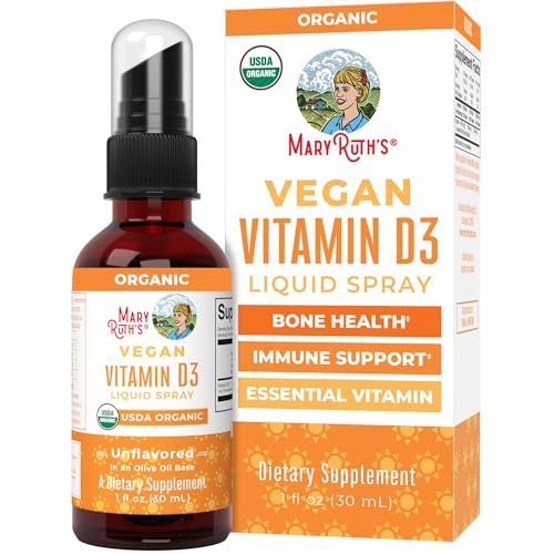 MaryRuth Organics Vitamin D Flüssig – USDA Bio Vitamin D3 Spray – Zuckerfrei, Vegan, Ohne Gluten – Immunsystem & Knochengesundheit – 30 Portionen