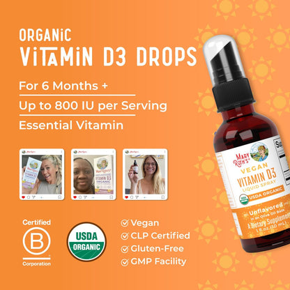 MaryRuth Organics Vitamin D Flüssig – USDA Bio Vitamin D3 Spray – Zuckerfrei, Vegan, Ohne Gluten – Immunsystem & Knochengesundheit – 30 Portionen