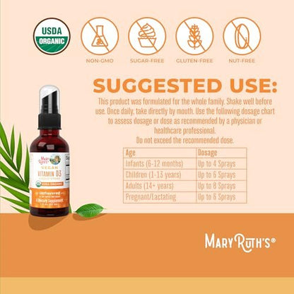 MaryRuth Organics Vitamin D Flüssig – USDA Bio Vitamin D3 Spray – Zuckerfrei, Vegan, Ohne Gluten – Immunsystem & Knochengesundheit – 30 Portionen