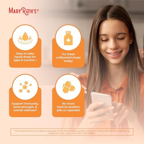 MaryRuth Organics Vitamin D Flüssig – USDA Bio Vitamin D3 Spray – Zuckerfrei, Vegan, Ohne Gluten – Immunsystem & Knochengesundheit – 30 Portionen