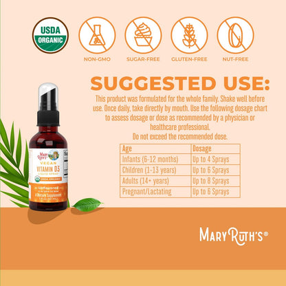 MaryRuth Organics Vitamin D Flüssig – USDA Bio Vitamin D3 Spray – Zuckerfrei, Vegan, Ohne Gluten – Immunsystem & Knochengesundheit – 30 Portionen
