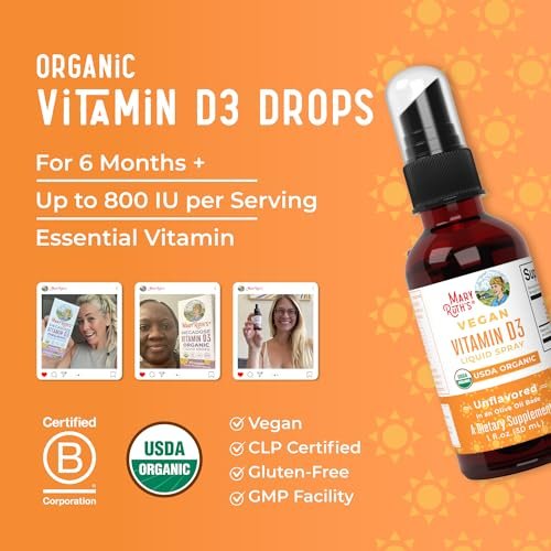 MaryRuth Organics Vitamin D Flüssig – USDA Bio Vitamin D3 Spray – Zuckerfrei, Vegan, Ohne Gluten – Immunsystem & Knochengesundheit – 30 Portionen
